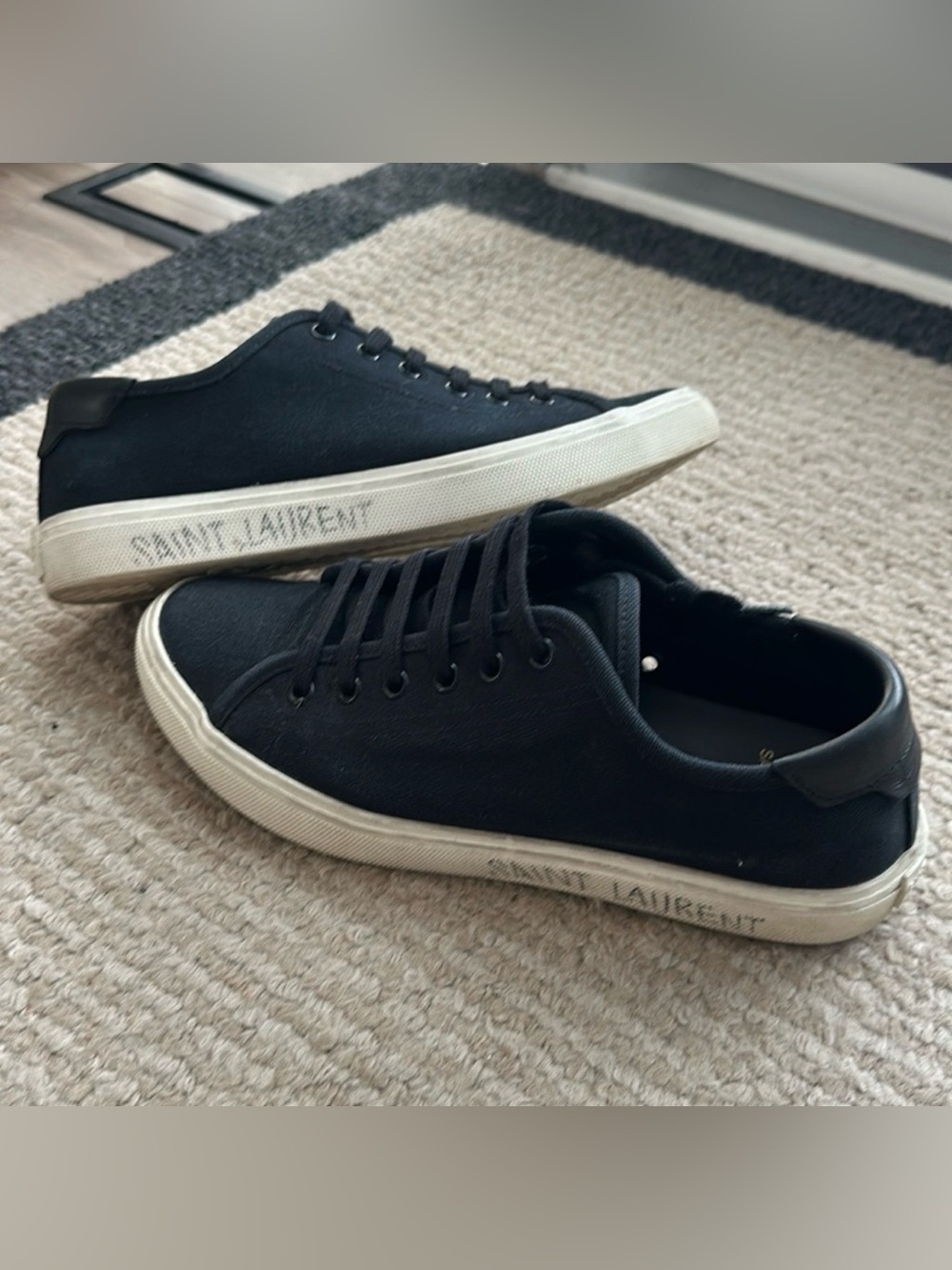 Saint Laurent Black Canvas Low-Top Sneakers with White Sole